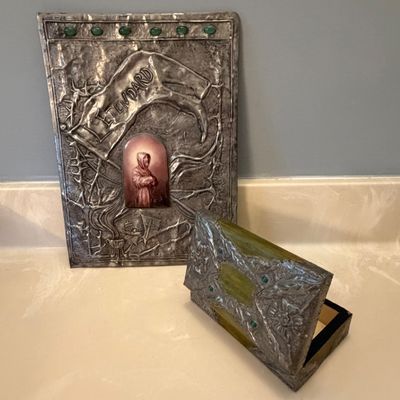 Art Nouveau Repousse Trinket Box and Metallic Artwork (PB-BC)