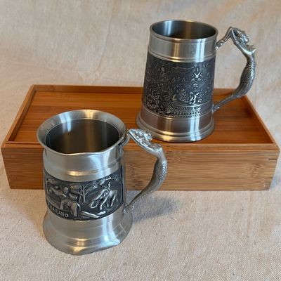 Pair of Vintage Pewter Beer Mugs