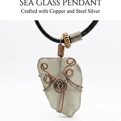 Sea Glass Pendant Artisan with Copper, Silver Mixed Metal Artisan Wire Wrapping