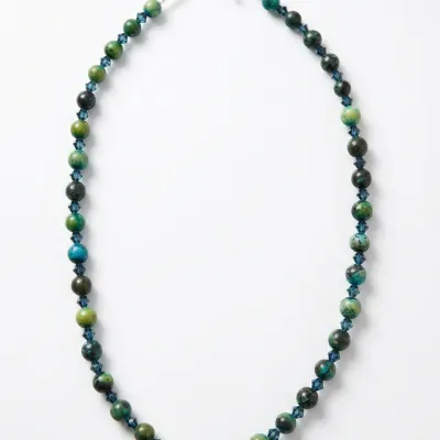 African Turquoise Jasper & Teal Crystal Beaded Necklace with Silver-Tone Toggle Clasp