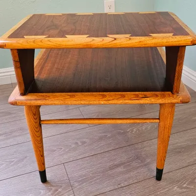 MCM Lane Acclaim Step Two-Tier End Table by Andre Bus, Distinctive Walnut & Ash Woods.