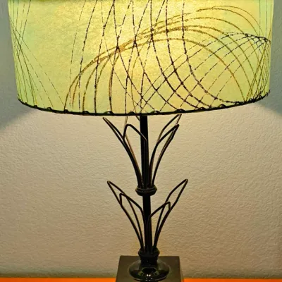 MCM Atomic Table Lamp with Two-Tiered Fiberglass Shade.