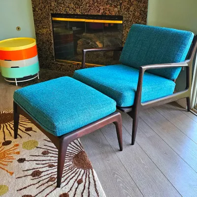 Mid-Century Danish Modern Lounge Chair & Ottoman in Beech & Boucle' by lb Kofod Larsen for Selig.