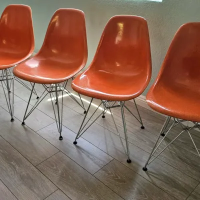 Eames for Herman Miller set of 4 molded fiberglass & chrome chairs, fantastic, authentic condition.