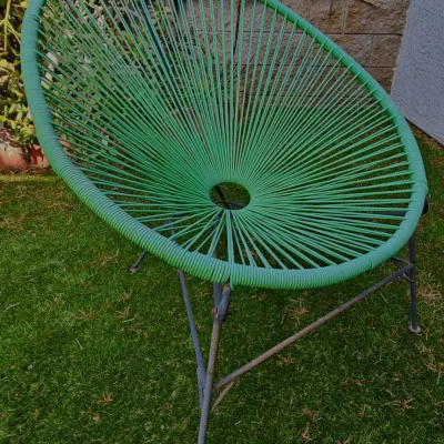 Innit Designs Acapulco Chair, Cord Weave on Wrought Iron Frame.