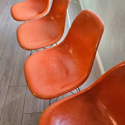 Eames for Herman Miller set of 4 molded fiberglass & chrome chairs, fantastic, authentic condition.