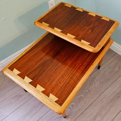 MCM Lane Acclaim Step Two-Tier End Table by Andre Bus, Distinctive Walnut & Ash Woods.