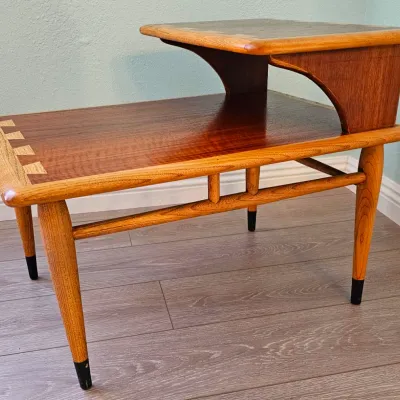 MCM Lane Acclaim Step Two-Tier End Table by Andre Bus, Distinctive Walnut & Ash Woods.
