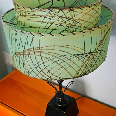 MCM Atomic Table Lamp with Two-Tiered Fiberglass Shade.