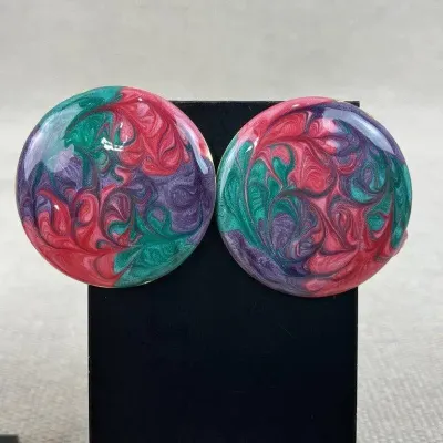 Sale Photo Thumbnail #177: Group of Modernist Enamel Iridescent Earrings~ set 6
All in great condition, pin backs