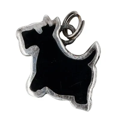 Sale Photo Thumbnail #190: Signed Sterling Resin Scottish Terrier Charm Pendant 2.1g-Illegible Signature and
sterling marked rhinestone  earrings
