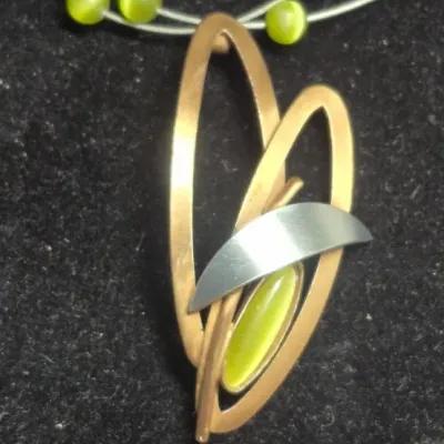 Sale Photo Thumbnail #91: Christophe Poly design ~ mixed metals and green glass & Earrings set