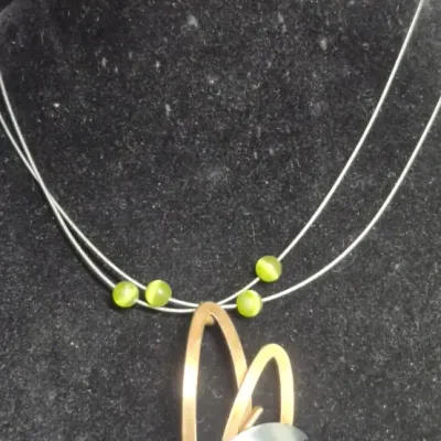 Sale Photo Thumbnail #90: Christophe Poly design ~ mixed metals and green glass & Earrings set