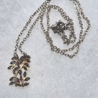 Sale Photo Thumbnail #332: VTG. D'Joy Sterling Silver 925 gold vermeil vines marcasite Pendant Necklace ~ marked