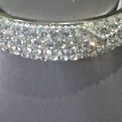 Sale Photo Thumbnail #301: Rhinestone set ~ cuff bedazzled & Necklace with 3 strands
Necklace is 3 strands of rhinestones, J-clasp
Cuff is solid no closure'
All great dazzle