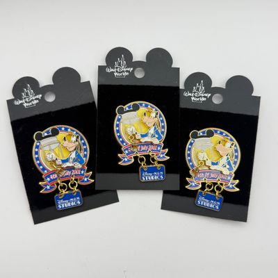 LOT 110P: LE3500 Disney’s MGM Studios 4th of July, 2001 Goofy Dangler WDW Trading Pins (3)