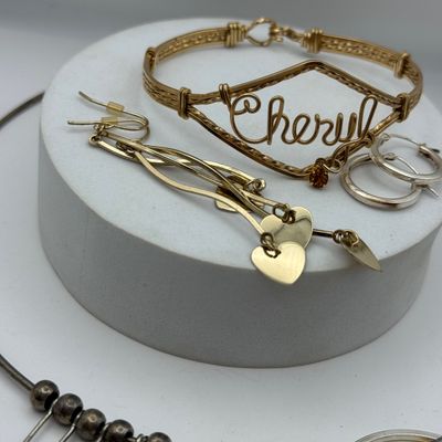 LOT 158J: Vintage Wire Cheryl Cuff, Wire Frame Necklace, Pierced Earrings & More