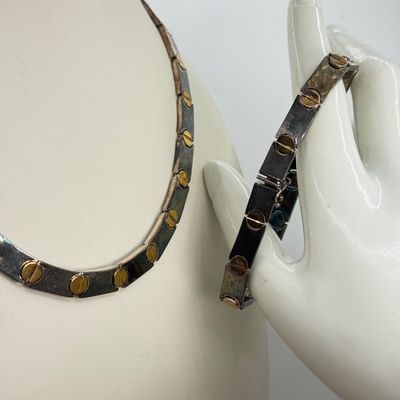 LOT 149F: Vintage Matching Set 925 Sterling Silver 16" Necklace & 8" Bracelet (48.5gtw)
