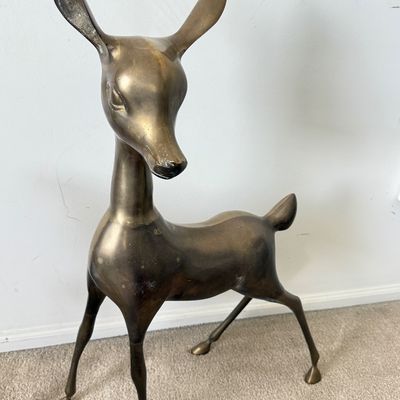 LOT 61A: Large Vintage Brass Deer Sculptures - 17" & 29" Tall