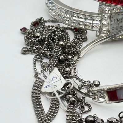 LOT 166J: Red Costume Jewelry: Vintage Y-chain Rose Necklace w Matching Bracelet & Drop Earrings, Zales Outlet Cuff Watch & More