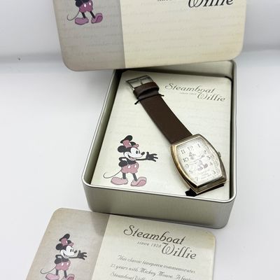 LOT 179J: NIP Disney Mickey Mouse Watch & Mini Clock Set, Steamboat Willie Watch & More