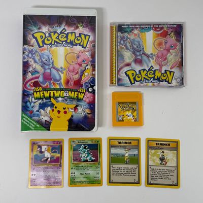 LOT 63A: Pokemon Collection: The First Movie VHS & Soundtrack CD, Special Pikachu Edition Nintendo GameBoy Cartridge & Vintage...