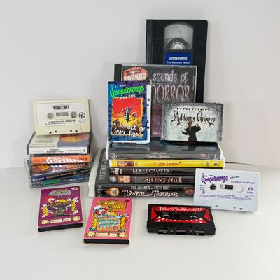 LOT 85A: Spooky Collection: Variety of Halloween Sounds, Goosebumps VHS & Audio Book Tapes, DVDs & More