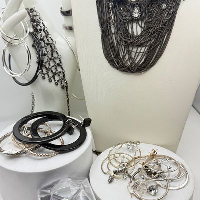 LOT 171J: Vintage Jewelry: Multi Strand Chain Necklaces, Hoop Earrings & More