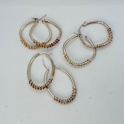 LOT 135F: Three Pairs of Vintage 925 Sterling Silver Thick Pierced Hoop Earrings (27.8gtw)
