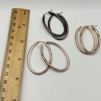 LOT 150F: Three (3) Pairs of Vintage Oval 925 Sterling Silver Hoop Earrings (18.5gtw)