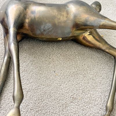 LOT 61A: Large Vintage Brass Deer Sculptures - 17" & 29" Tall