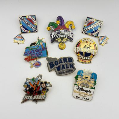 LOT 124P: WDW Resort Trading Pins: Board Walk, Beach Club, Port Orleans, Caribbean Beach, Yacht Club, All Stars & Board Walk Villas