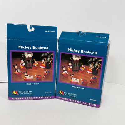 LOT 73A: Disney Character Photo Frames, Glass Candle & NIP Mickey Mouse Bookends, Business Card Holder, Pencil & Notepad Holder,...
