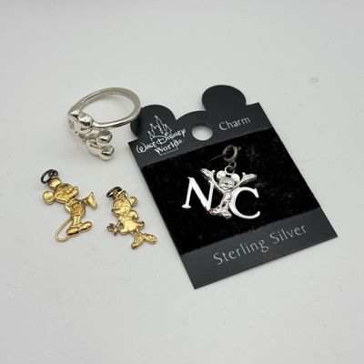 LOT 217J: Vintage Disney Sterling Silver Ring, NYC Charm & Mickey and Minnie Pendants