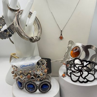 LOT 167J: Vintage Boho Bracelets, Star Ring & Necklace w Matching Earrings