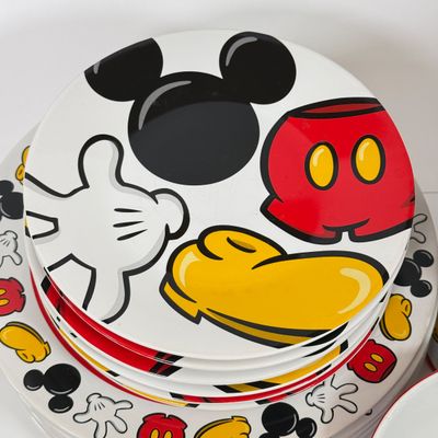 LOT 76A: Disney Parks Mickey Mouse Ceramic Dish Set: 6 Dinner Plates, 6 Salad Plates & 5 Bowls