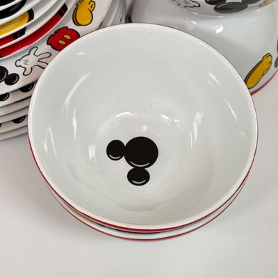 LOT 76A: Disney Parks Mickey Mouse Ceramic Dish Set: 6 Dinner Plates, 6 Salad Plates & 5 Bowls