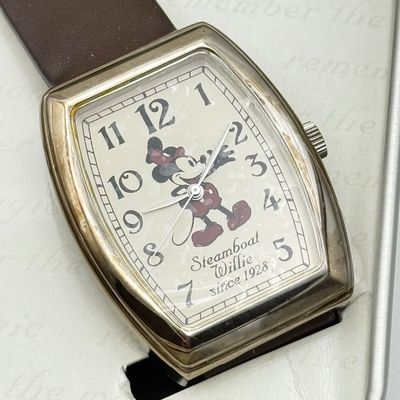 LOT 179J: NIP Disney Mickey Mouse Watch & Mini Clock Set, Steamboat Willie Watch & More