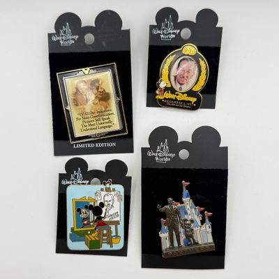LOT 113P: 2002 Walt Disney WDW Trading Pins: LE5000 Chimpanzee, Mickey Painting Portrait, 100th Birthday Portrait & Partners