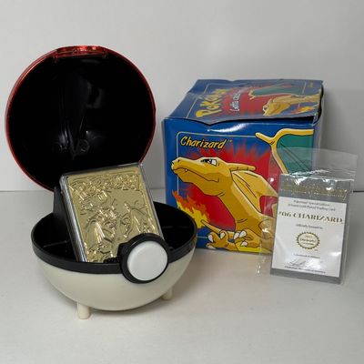LOT 62A: FULL SET Pokémon Special Edition 23 karat Gold Plated Trading Cards: Charizard, Pikachu, Jiggly Puff, Poliwhirl, Mewtwo &...