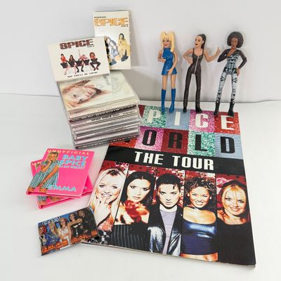 LOT 88A: Spice Up Your Life! Spice Girls Collection: Tapes, CDs, Toy Figures, Spice World Tour Book & Mini Pocket Baby Spice Books
