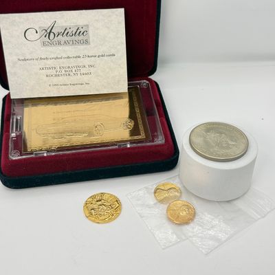 LOT 152F: Artistic Engravings 23karat Gold Plated Farewell ZR-1 Card, Plated 1980s Pennies & More Coins