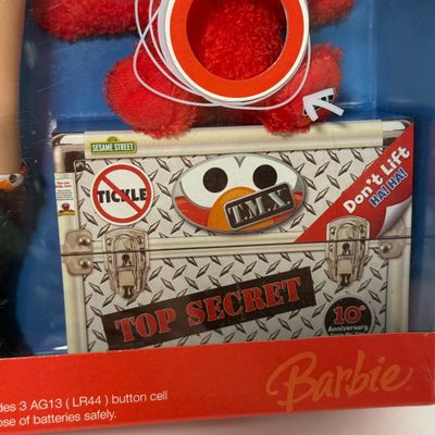 LOT 64A: NIB Sesame Street TMX Tickle Me Elmo 10th Anniversary Toy & TMX Tickle Me Elmo Barbie NRFB