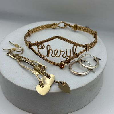 LOT 158J: Vintage Wire Cheryl Cuff, Wire Frame Necklace, Pierced Earrings & More