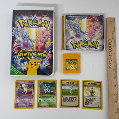 LOT 63A: Pokemon Collection: The First Movie VHS & Soundtrack CD, Special Pikachu Edition Nintendo GameBoy Cartridge & Vintage...