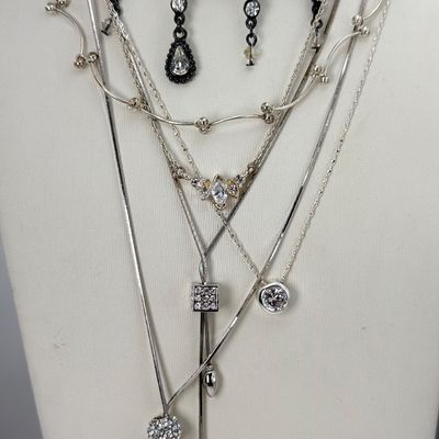 LOT 160J: Silvertone Costume Jewelry: Necklaces, NWT Earrings