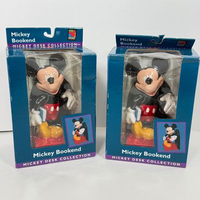 LOT 73A: Disney Character Photo Frames, Glass Candle & NIP Mickey Mouse Bookends, Business Card Holder, Pencil & Notepad Holder,...