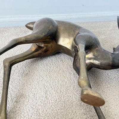 LOT 61A: Large Vintage Brass Deer Sculptures - 17" & 29" Tall