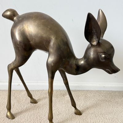LOT 61A: Large Vintage Brass Deer Sculptures - 17" & 29" Tall