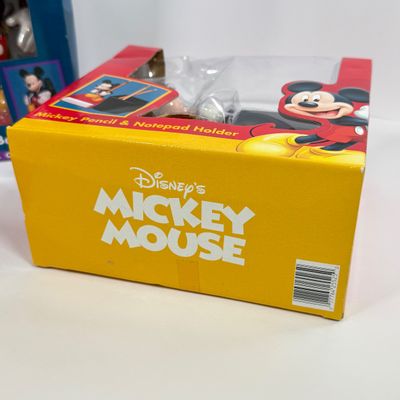 LOT 73A: Disney Character Photo Frames, Glass Candle & NIP Mickey Mouse Bookends, Business Card Holder, Pencil & Notepad Holder,...